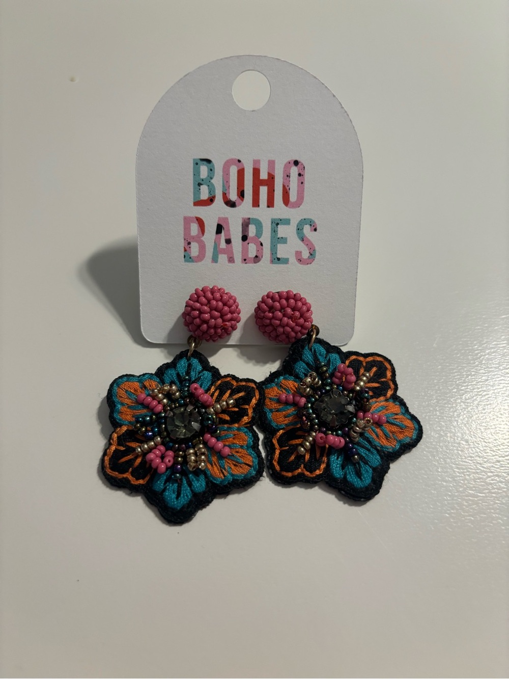 Pink & Teal Flower Bead Drop Earrings for Kids